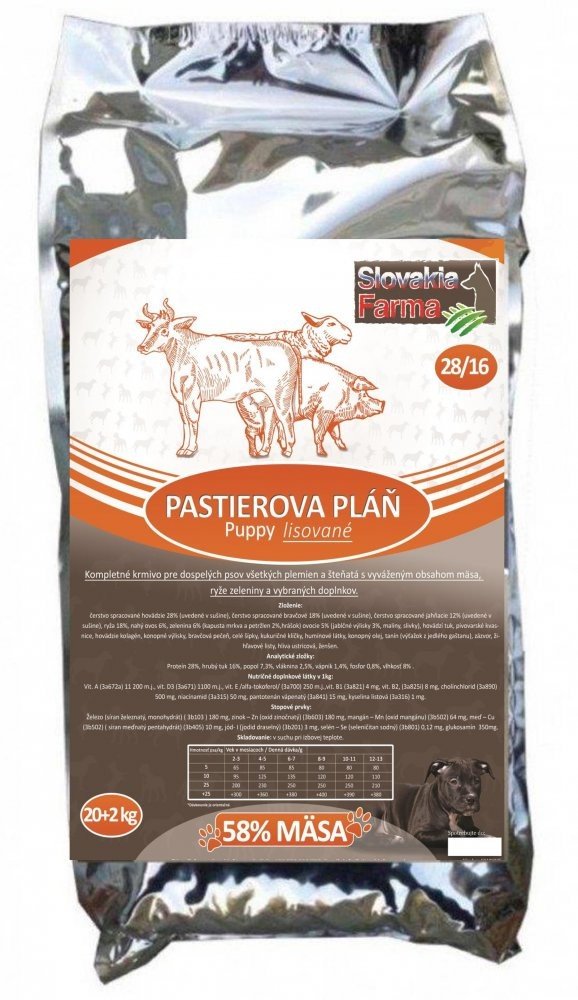 Lisované hypoalergenní Granule Slovakia Farma - Pastierova pláň 28/16 - 20+2 kg