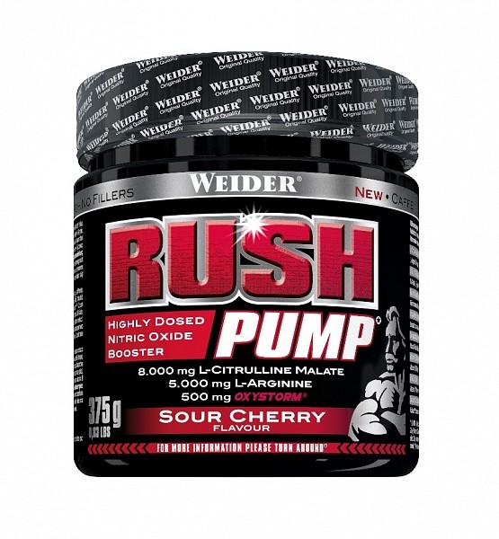 Weider Rush Pump 375 g předtréninková vasodilatační směs bez kofeinu a kreatinu Příchuť: Pomeranč