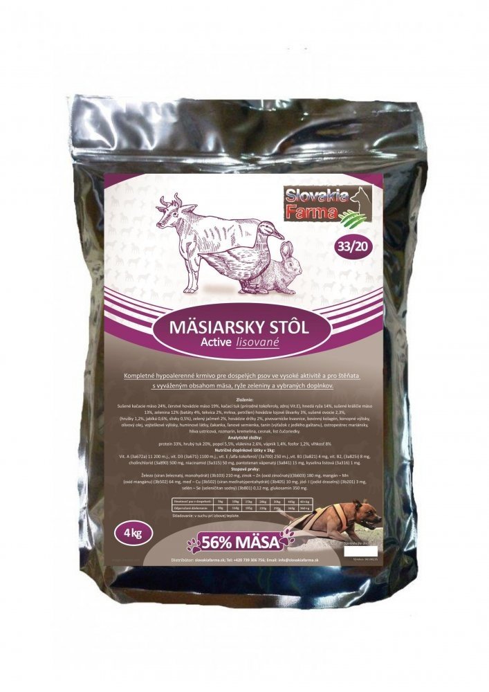 Lisované hypoalergenní Granule Slovakia Farma - Mäsiarsky stôl 33/20 - 4 kg