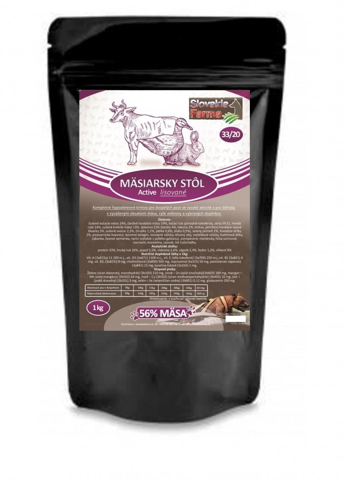 Lisované hypoalergenní Granule Slovakia Farma - Mäsiarsky stôl 33/20 - 1 kg