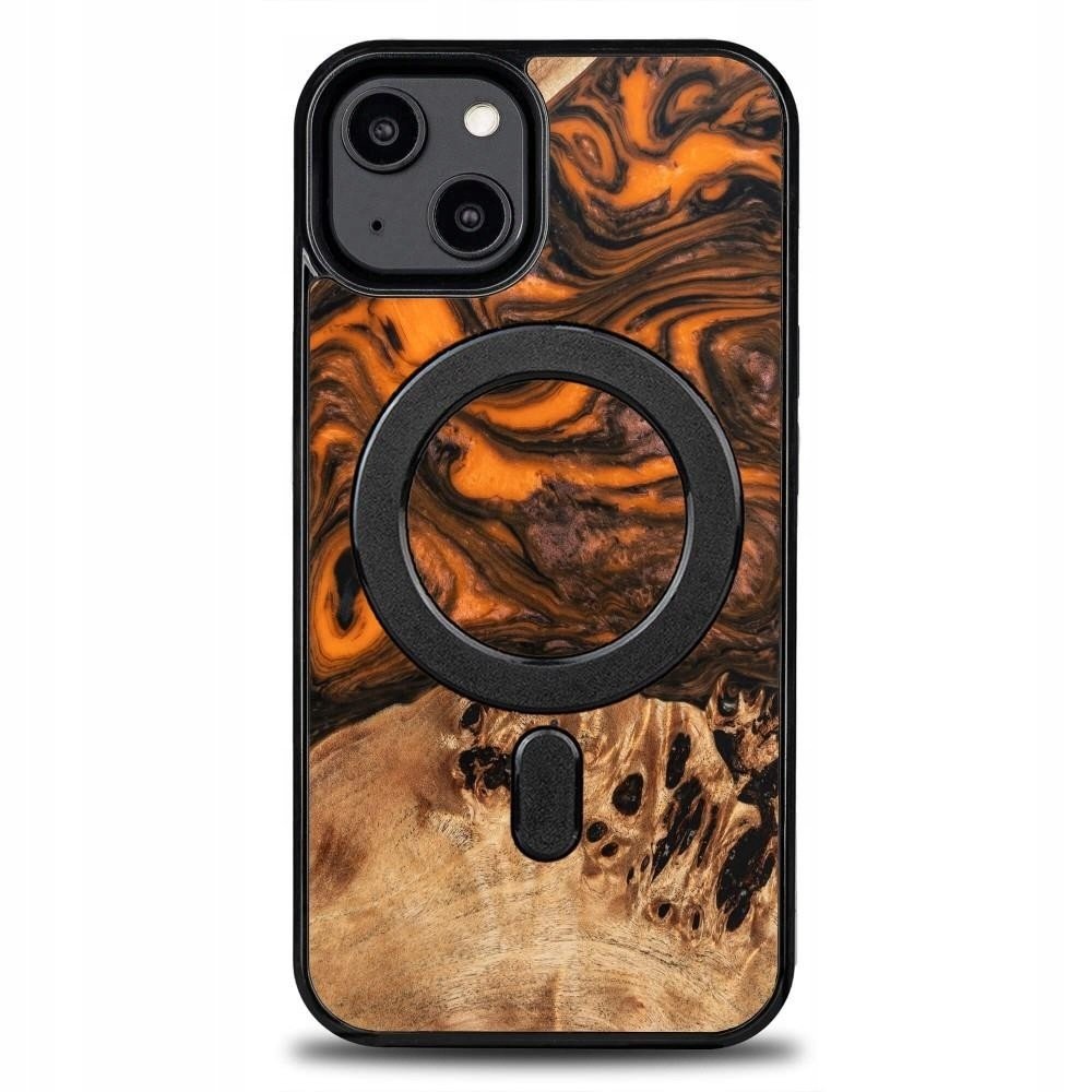Kryt ze dřeva a pryskyřice na iPhone 15 Plus MagSafe Bewood Unique Orange pom