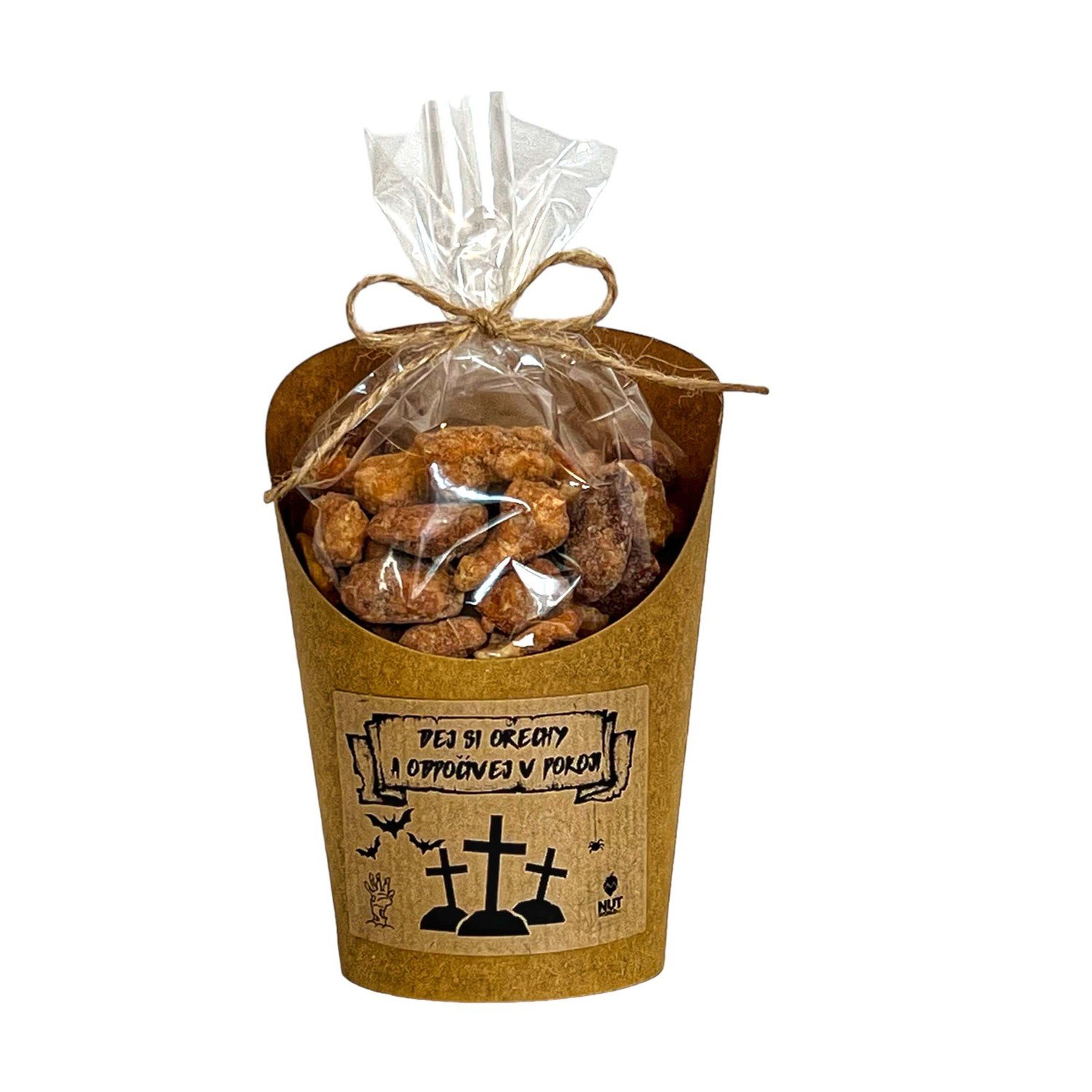 Nutworld.cz Mix ořechů v medu a soli v celofánku a kelímku 180g - DEJ SI OŘECHY A ODPOČÍVEJ V POKOJI