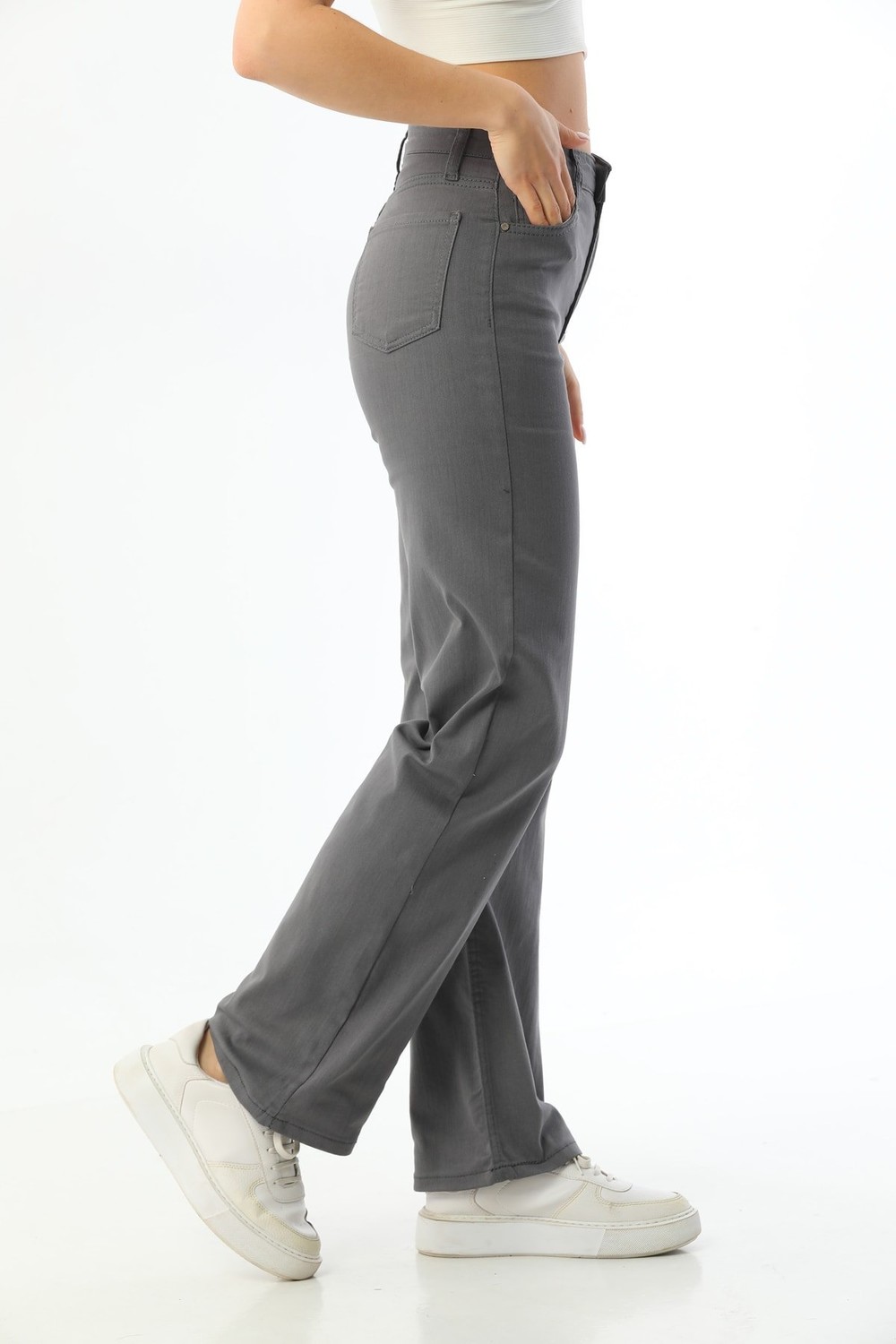BİKELİFE Women's Gray High Waist Lycra Flexible Wide Leg Palazzo Pants