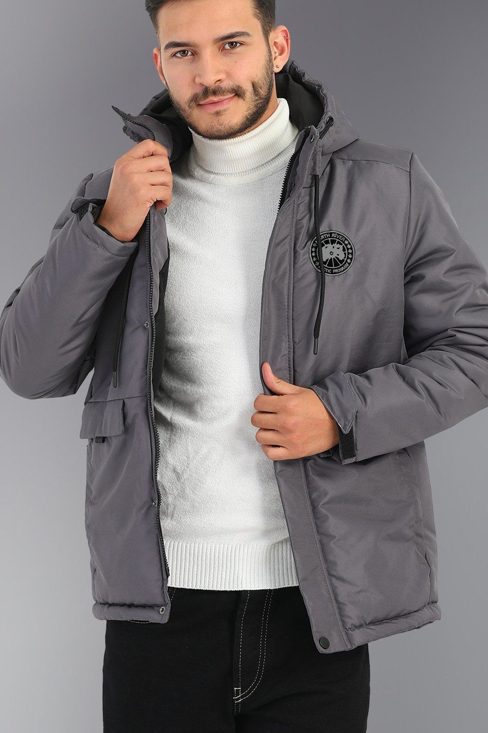 River Club Men's Anthracite Hooded Water And Windproof Thick Lined Winter Coats&coats&parka