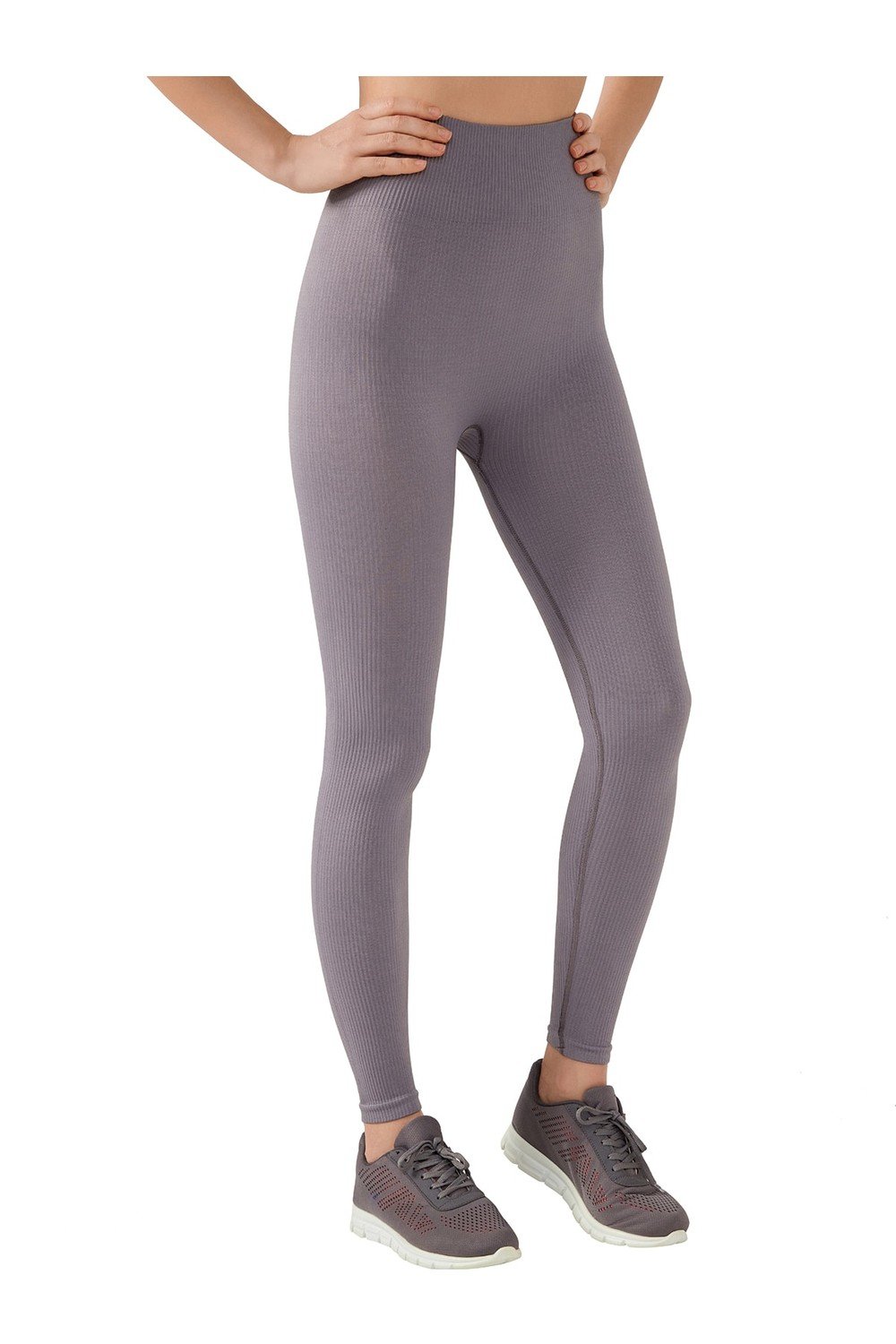 LOS OJOS Women's Anthracite High Waist Seamless Ribbons Contouring Sports Leggings.