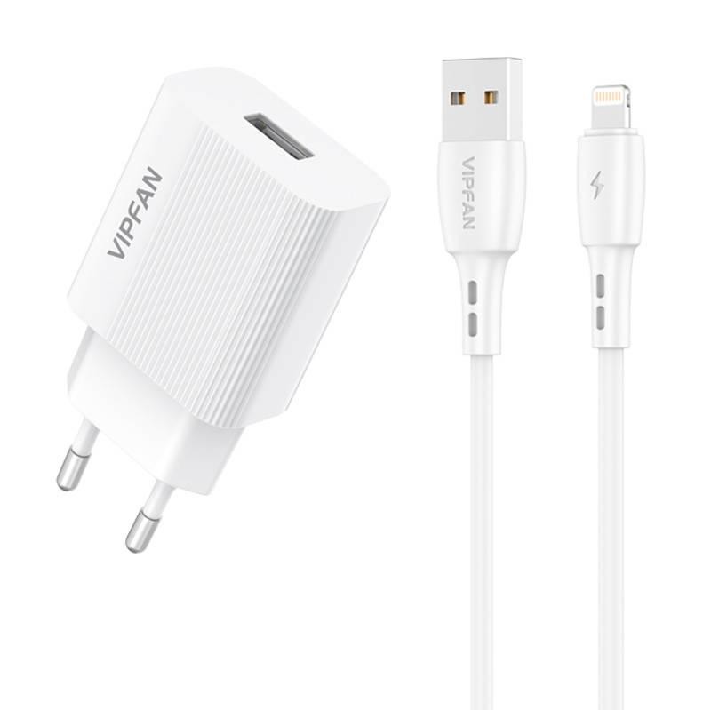 Síťová nabíječka Vipfan E01, 1x USB, 2,4A + kabel Lightning (bílá)