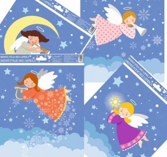 Anděl Okenní fólie - veselí a barevní andílci  - 29,5 x 24 cm - 476