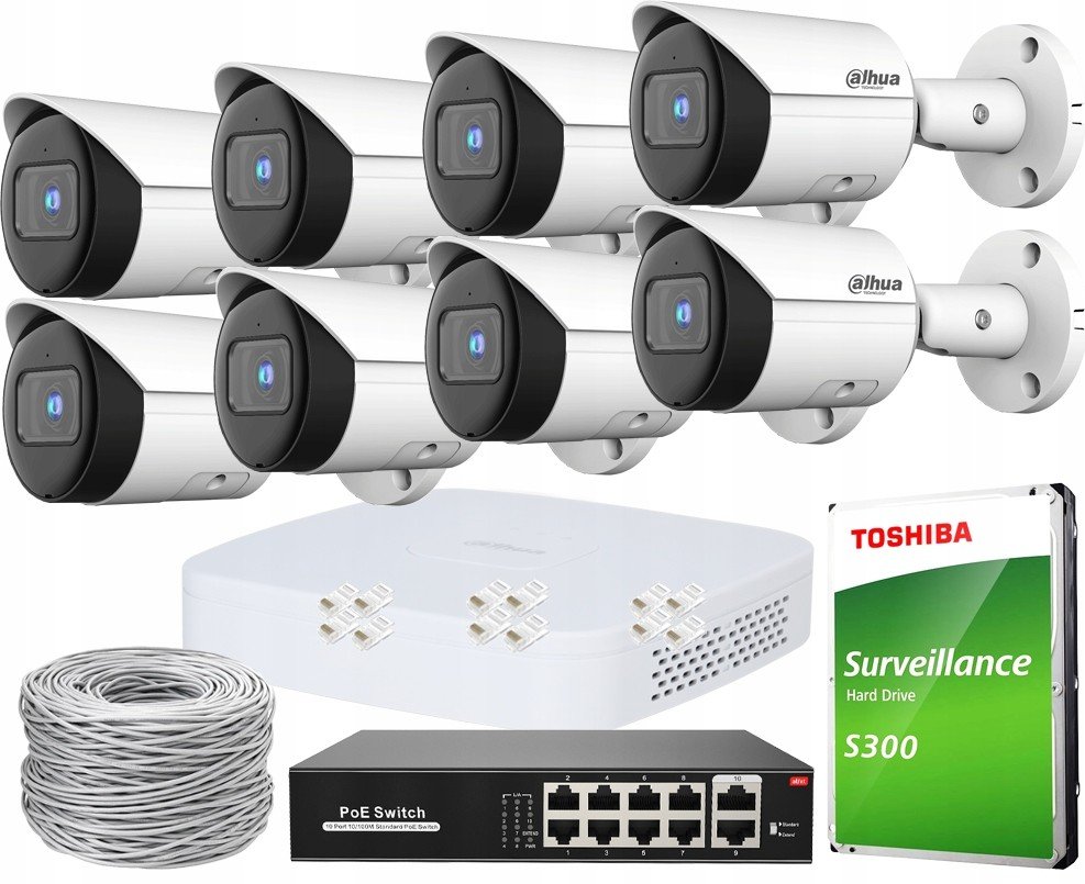 Monitorovací Sada Dahua 8x Kamera WizSense 4Mpx Ip PoE S Registrátorem