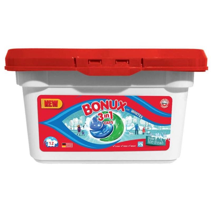 Bonux White Polar Ice Fresh 3v1 gelové kapsle na praní bílého prádla 12 praní