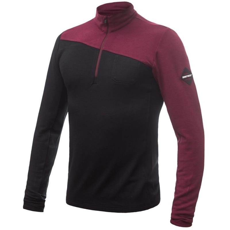 Triko Sensor Merino Extreme Zip - pánské, dlouhý, černá-portská červená - velikost 2XL