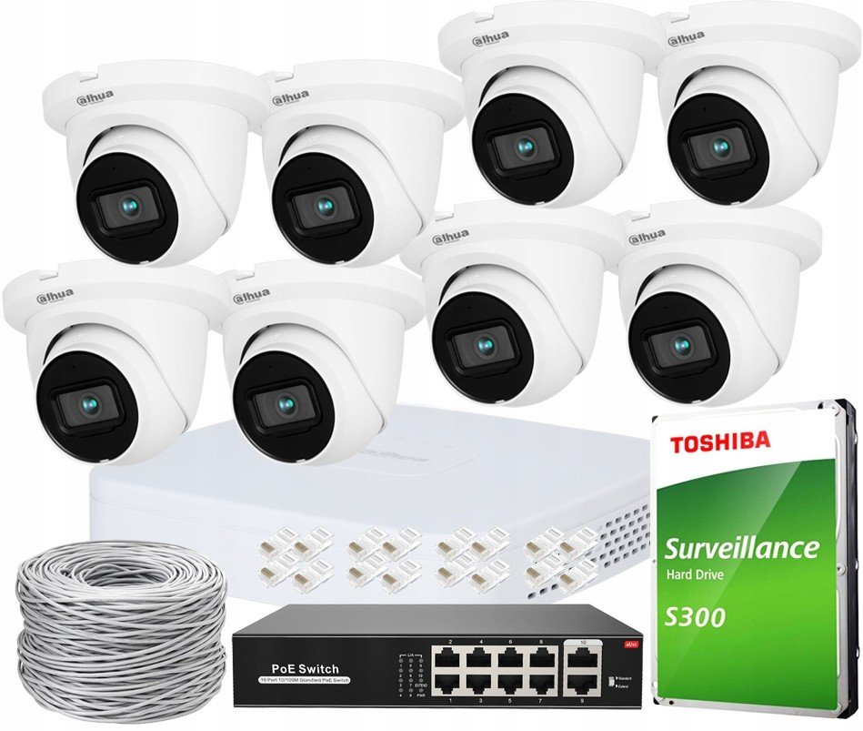 Monitoring Po PoE Kamery Dahua 6x IPC-HDW2441TM-S WizSense 4Mpx 1TB