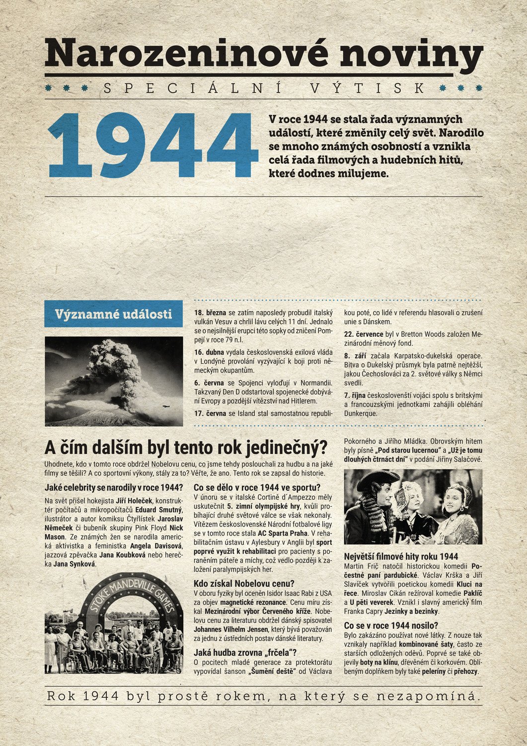 Narozeninové noviny 1944 s vlastním textem a fotografií, S textem