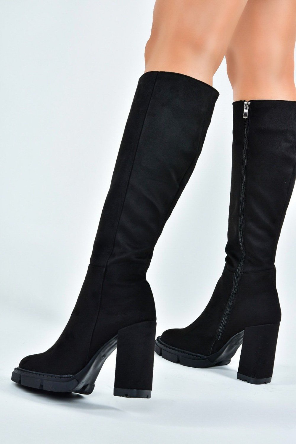 Fox Shoes Women's Black Suede High Heeled Boots