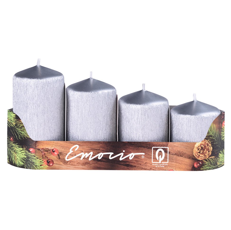 Z-TRADE Emocio Svíčky stupňované drápané 50 mm Stříbrné 4 kusy