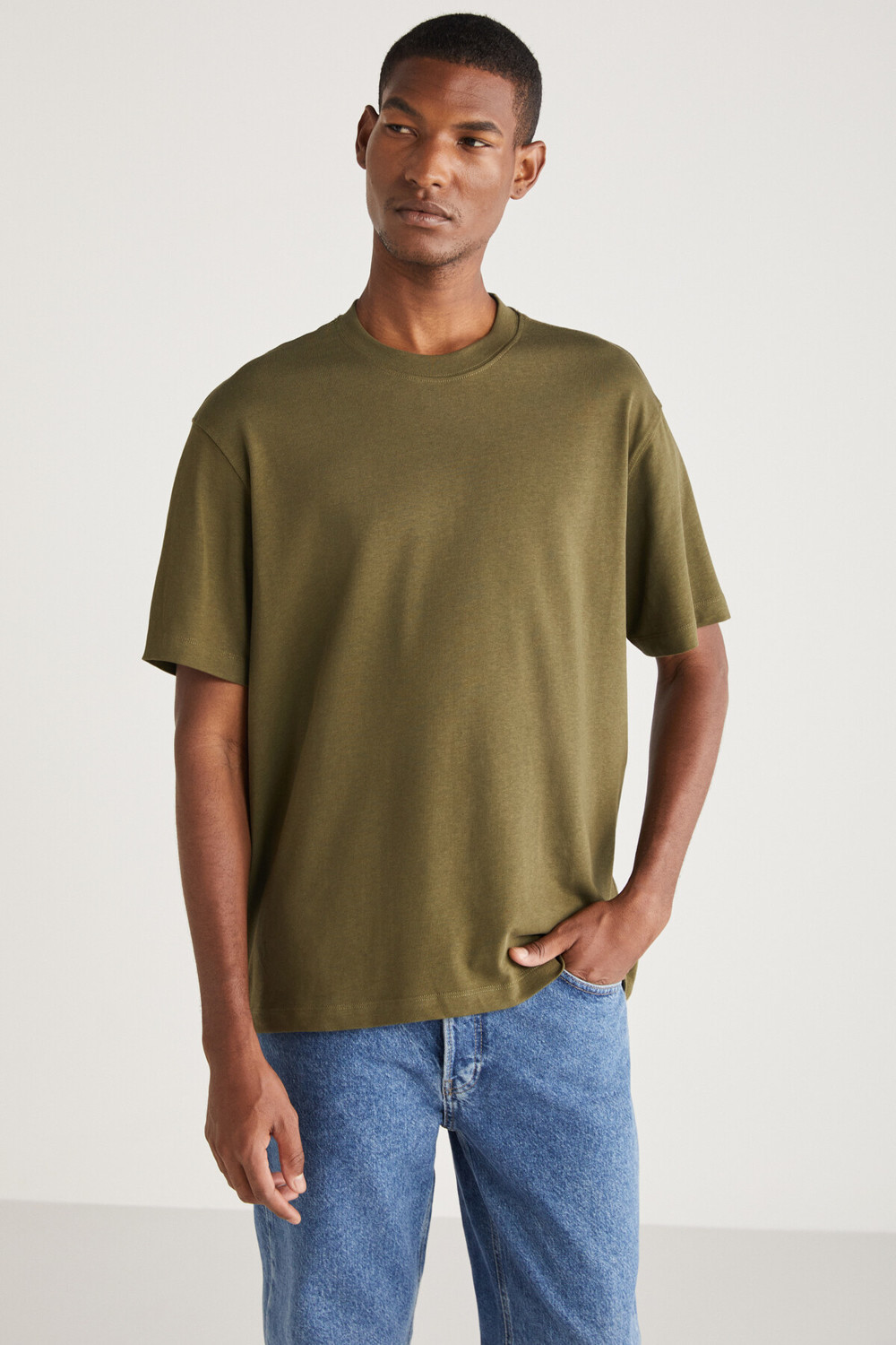 GRIMELANGE CURTIS Basic Relaxed Khaki Single T-Shirt