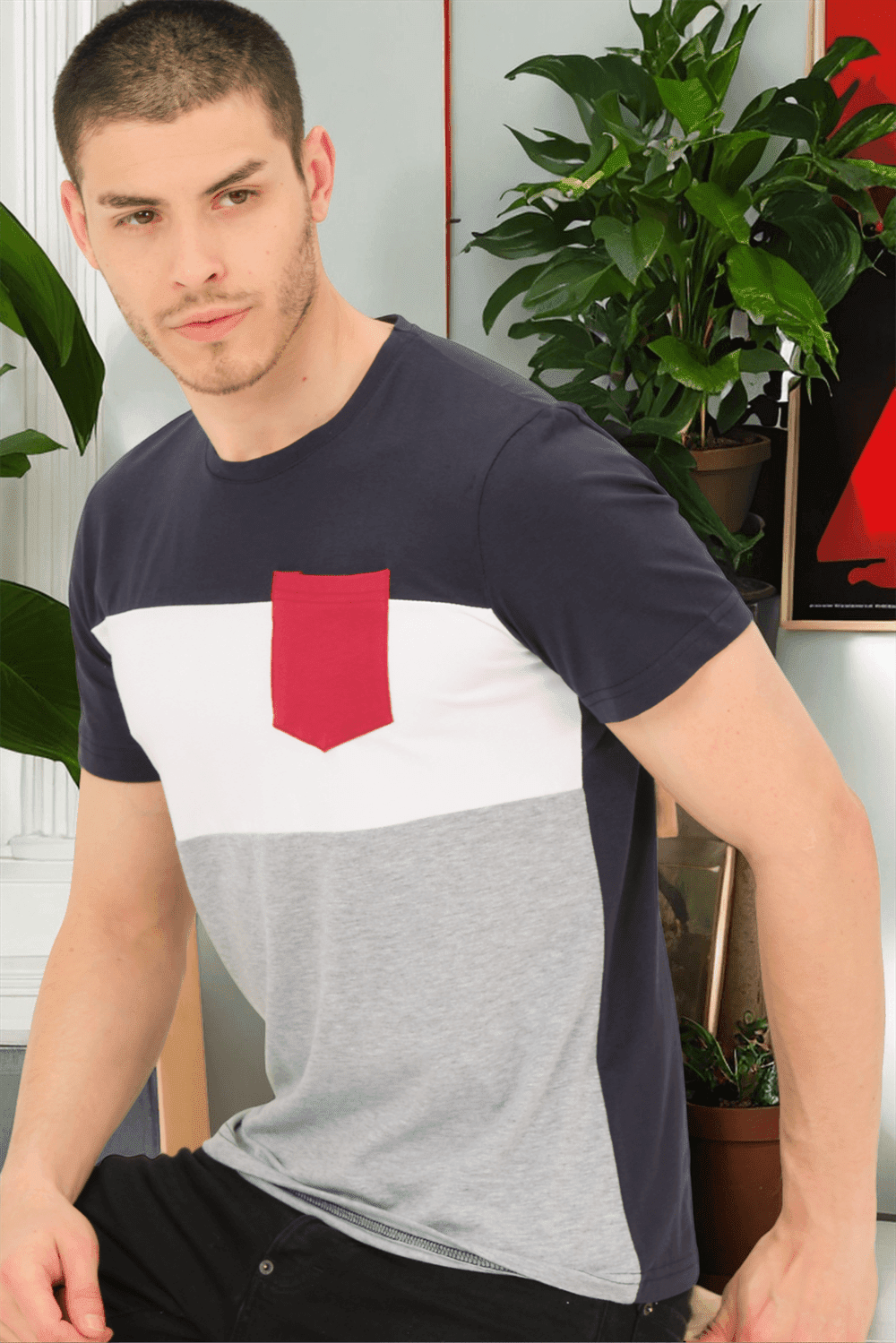 T8592 DEWBERRY MEN'S T-SHIRT-PLAIN NAVY BLUE