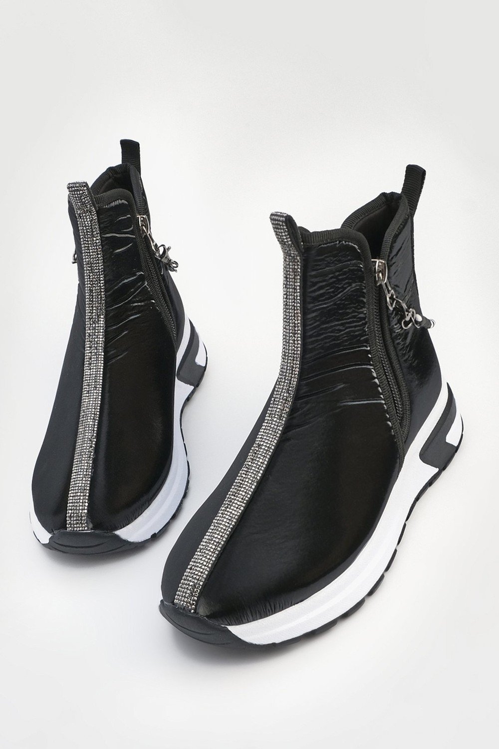 Marjin Women's Thick Sole Stones and Zippered Sports Boots Cunes Black.