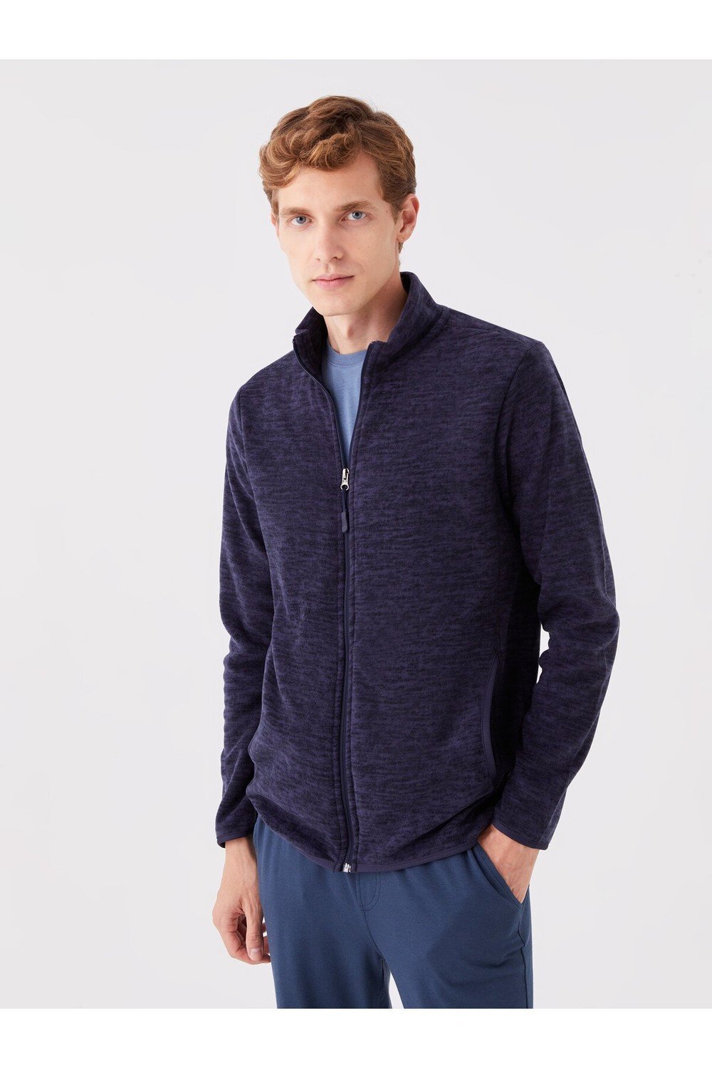 LC Waikiki Stand Up Collar Long Sleeve Men's Fleece Cardigan