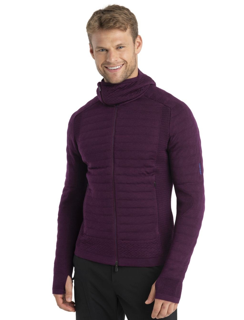 ICEBREAKER Mens Merino ZoneKnit Explore LS Zip Hoodie, Nightshade velikost: L
