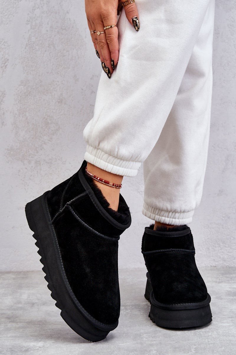 Módní semišové nízké sněhule Černá Nucca