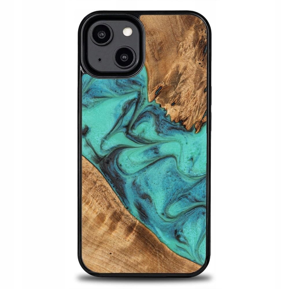 Kryt ze dřeva a pryskyřice na iPhone 15 Bewood Unique Turquoise tyrkysovo-ča