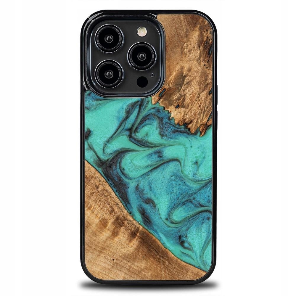 Kryt ze dřeva a pryskyřice na iPhone 15 Pro Bewood Unique Turquoise tyrkysový