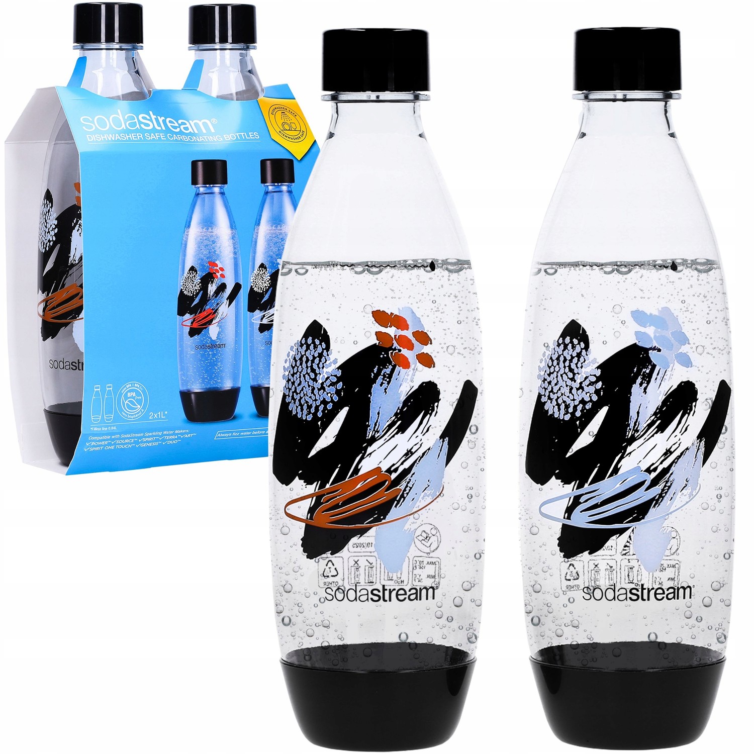 2x 1L Butelka Pro Saturátor Vody Sodastream Terra Art Duo Spirit Brush