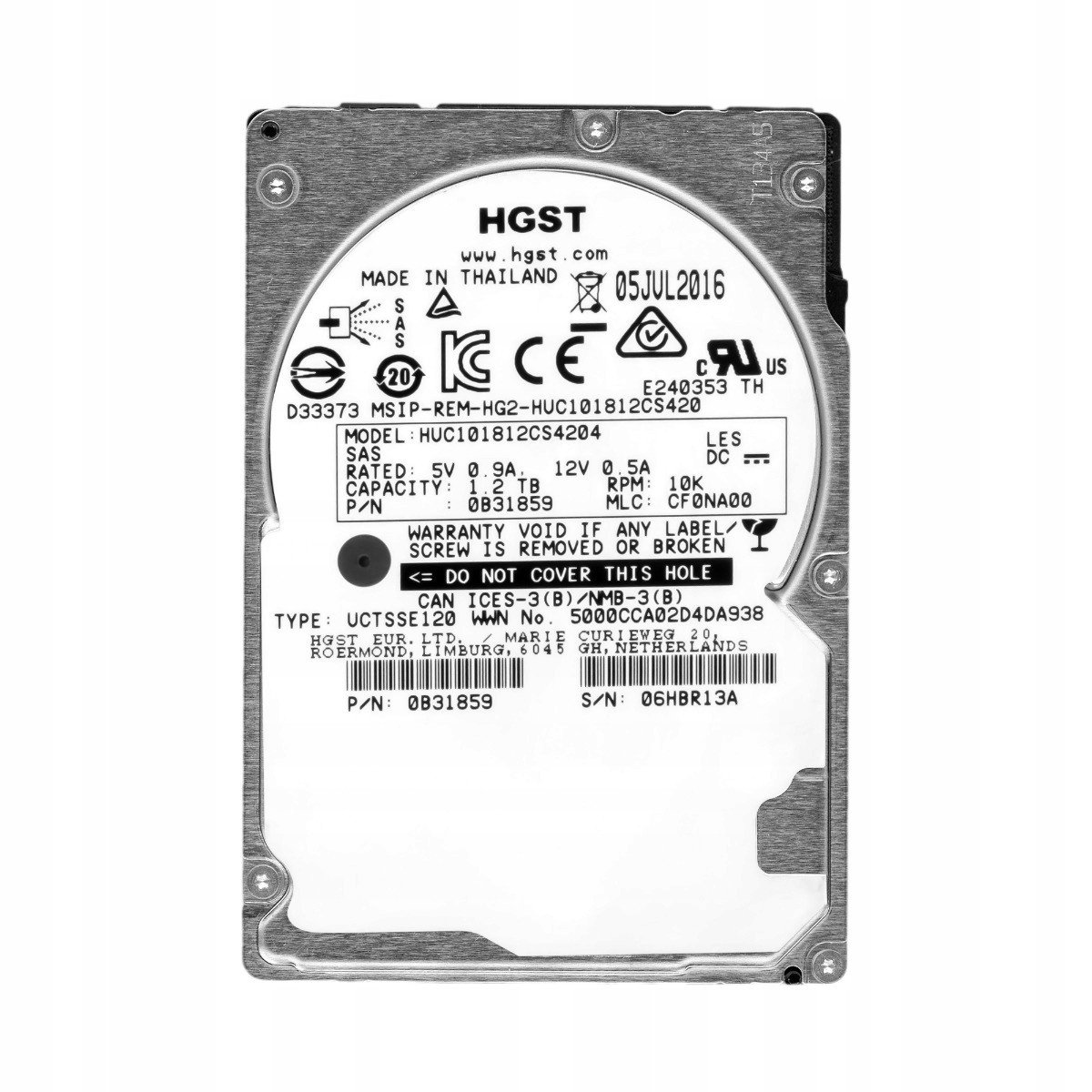 Hgst UltraStar C10K1800 1.2TB 10K 128MB SAS-3 2.5'' HUC101812CS4204