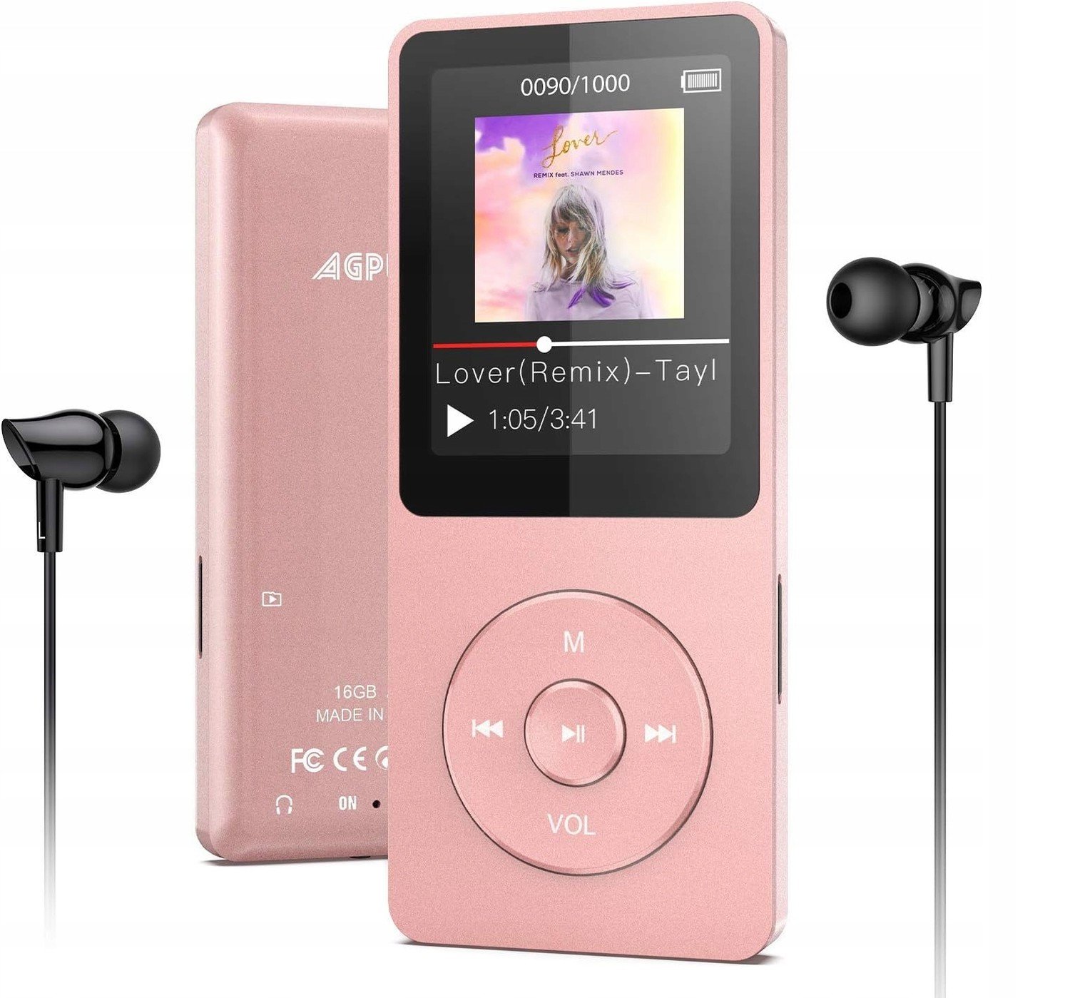 MP3 AGPtek A02ST růžová 16 Gb Bluetooth 5.0 E-Book radioFM krokoměr video