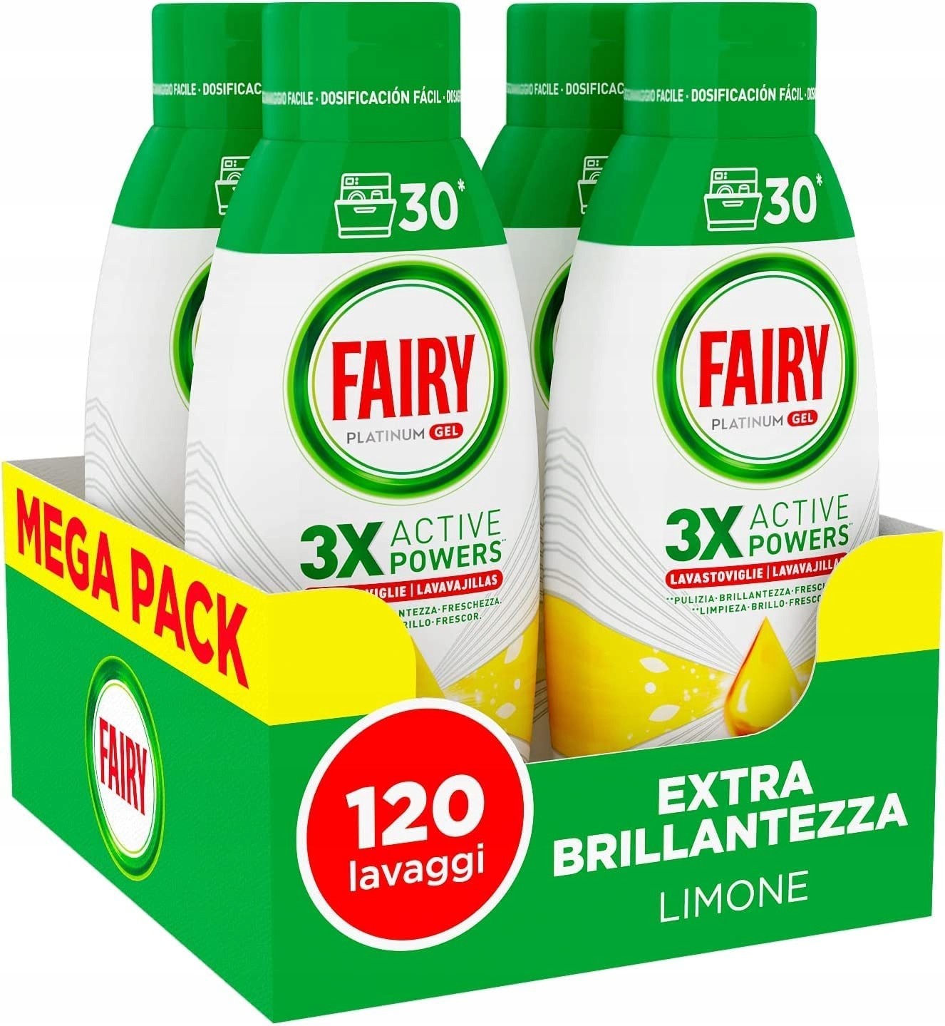 Fairy Limone all in one gel do myčky 120 mytí 2,4 l 3,5 kg Italia