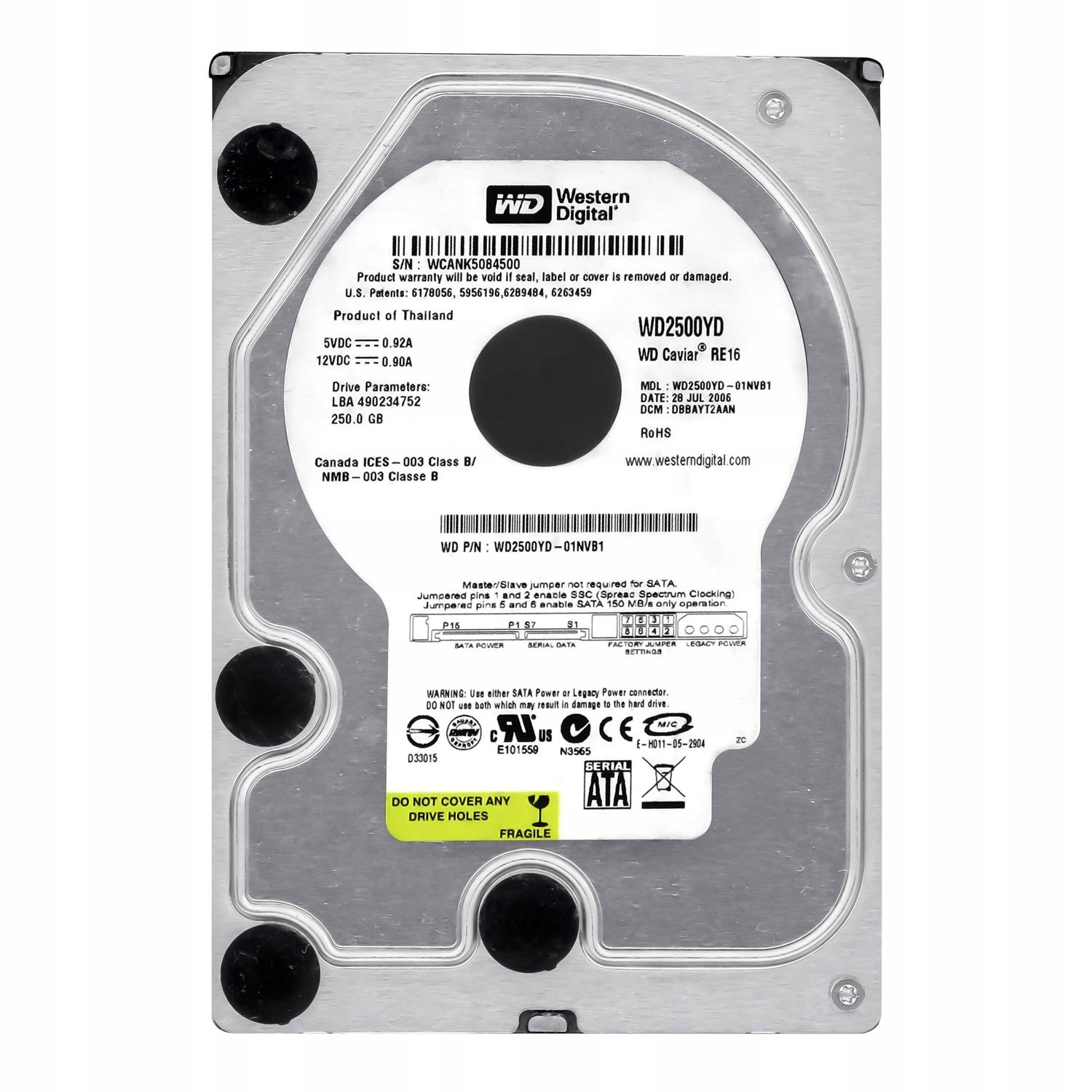 Wd Caviar RE16 250GB 7.2K 16MB Sata II 3.5'' WD2500YD