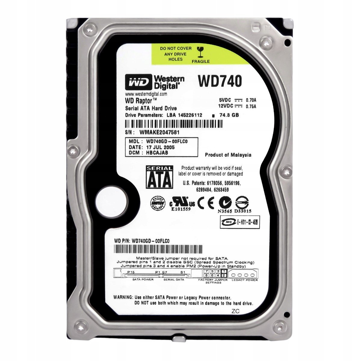 Wd Raptor 74.3GB 10K 8MB Sata 3.5'' WD740GD-00FLC0