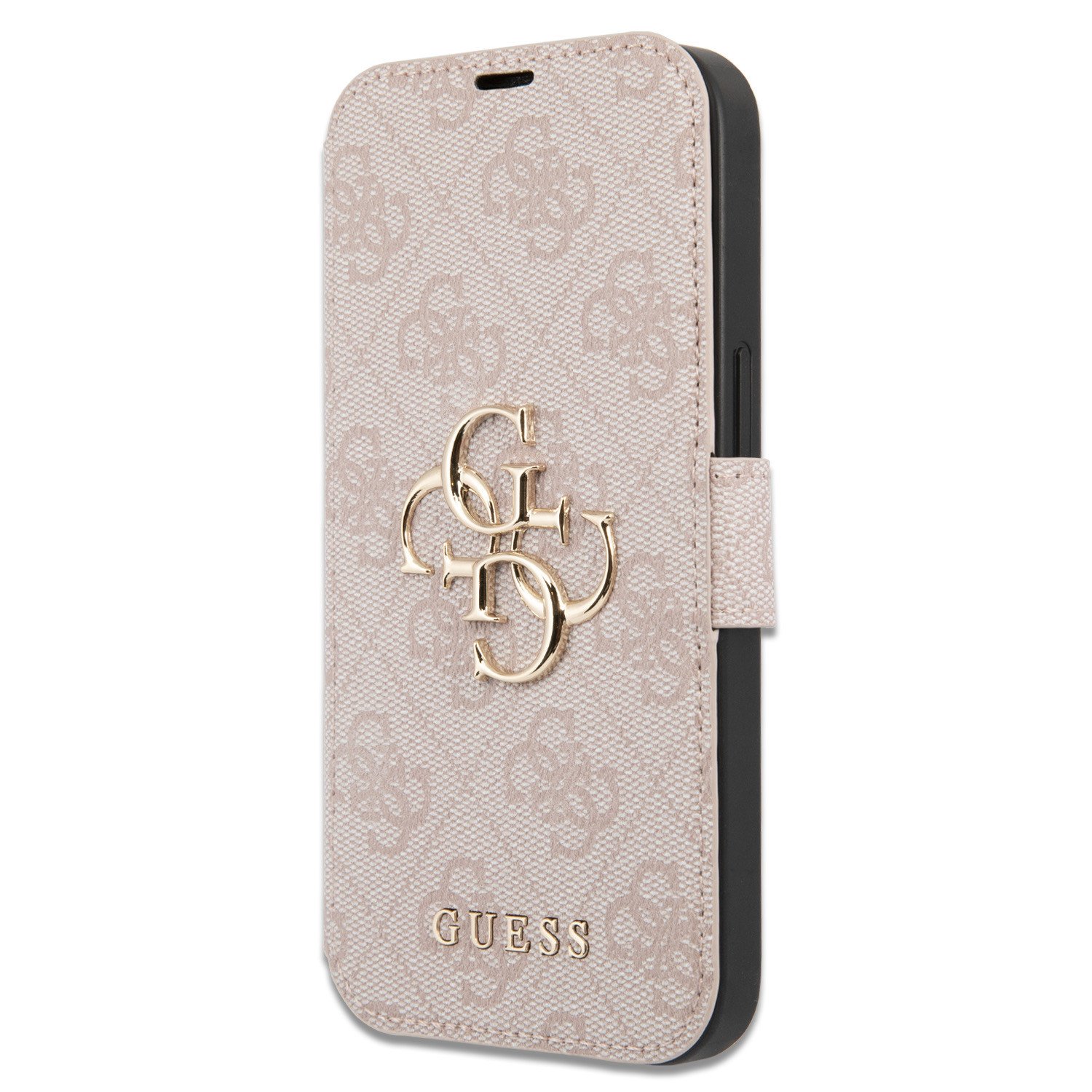 Flipové pouzdro Guess PU 4G Metal Logo Book pro Apple iPhone 15 Pro Max, růžová