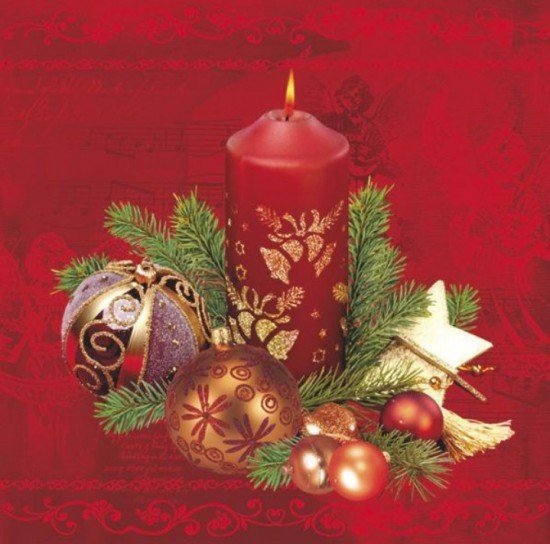 POL-MAK Vánoční ubrousky Daisy L - Red Candle & Baubles - SD_GW_001901