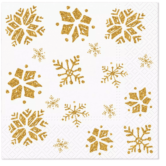 PAW Vánoční ubrousky PAW L - Glitter Snowflakes gold - SDL104100