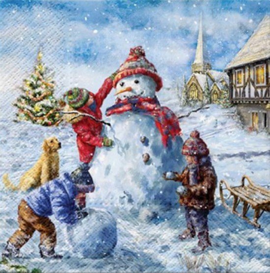 PAW Vánoční ubrousky PAW L - Snowman Fun - SDL231600