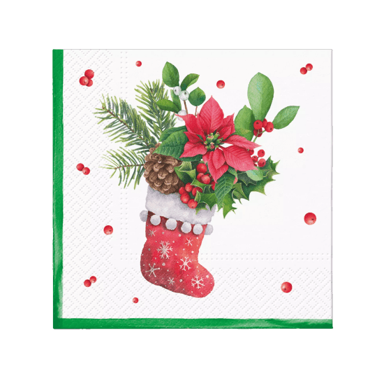 PAW Vánoční ubrousky PAW C - Sock with poinsettia - SDC236200