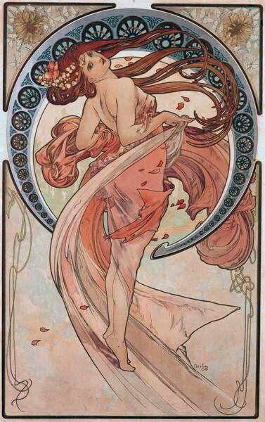 Mucha, Alphonse Marie Mucha, Alphonse Marie - Obrazová reprodukce Dance (Rose), 1898, (24.6 x 40 cm)