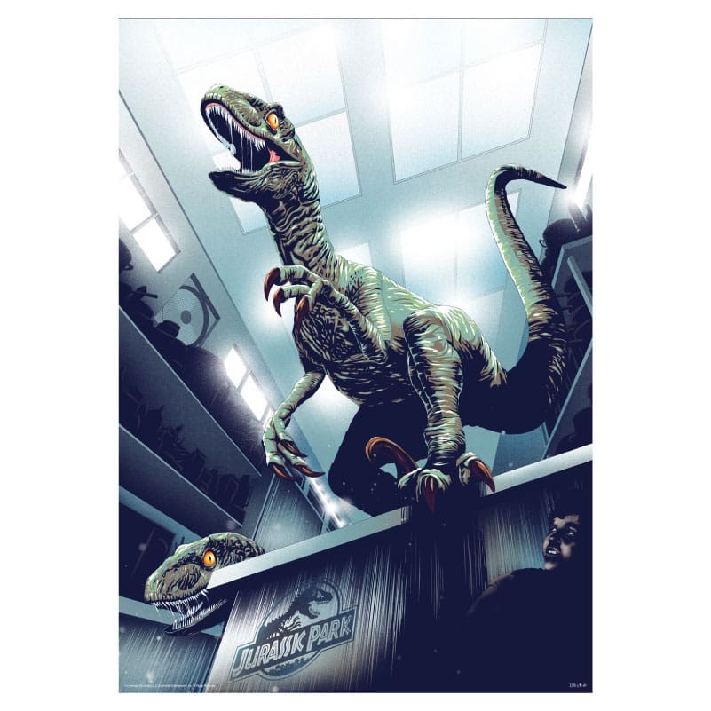 FaNaTtik | Jurassic Park - Art Print (30th Anniversary) Hiding in Kitchen (Limited Edition) 42 x 30 cm