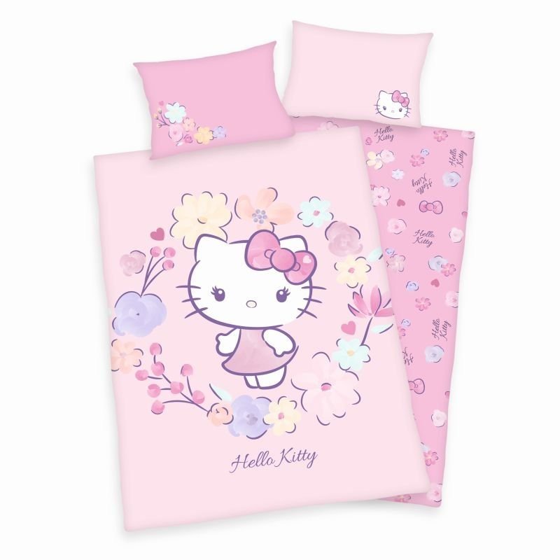 POVLEČENÍ DO POSTÝLKY HELLO KITTY KVĚTY - BIO BAVLNA - GOTS