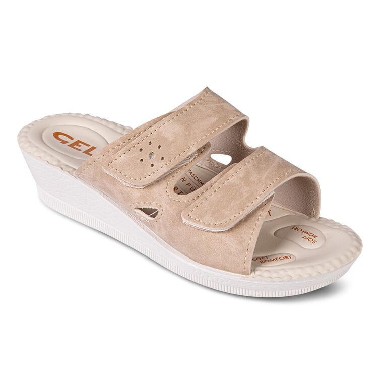 Dámské pantofle na klínku béžové vel. 37