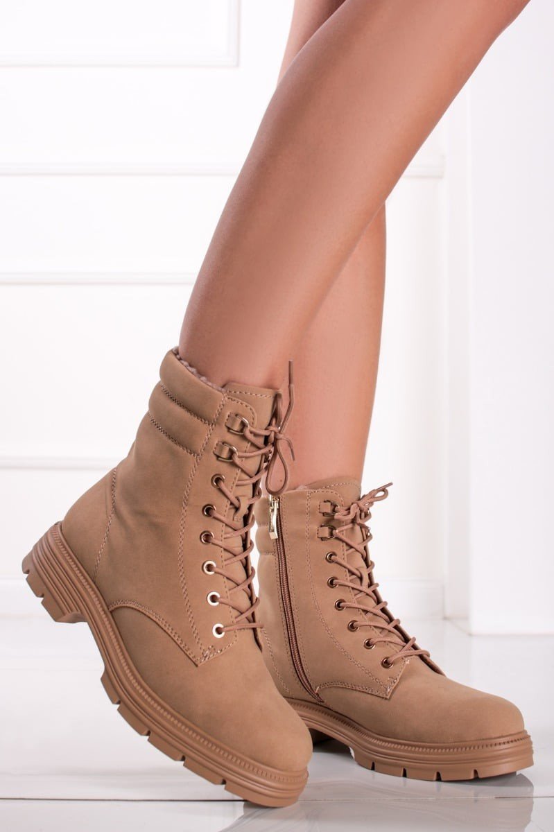 Skořicové šněrovací kotníkové boty 1-26299