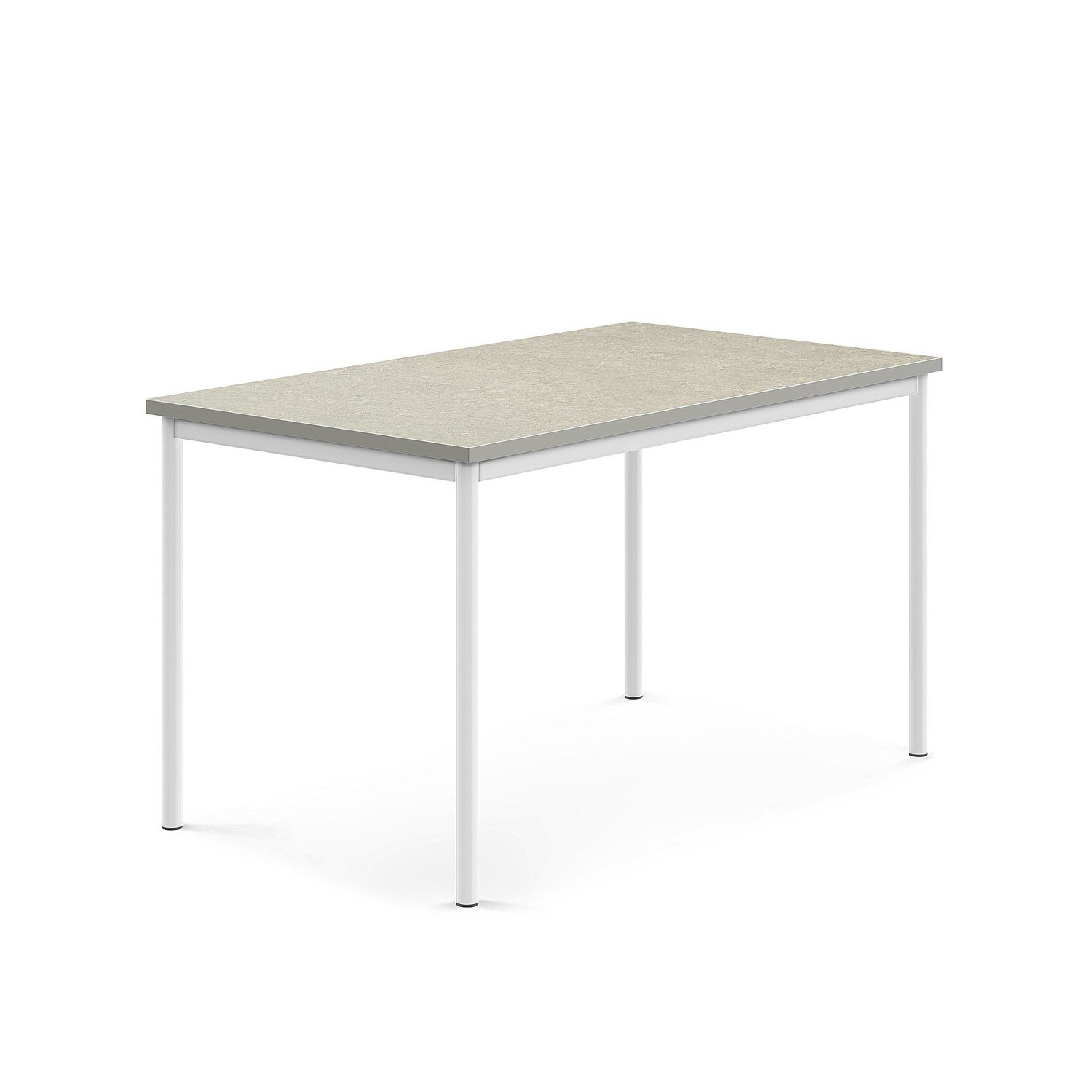 Stůl SONITUS, 1400x800x760 mm, bílé nohy, deska s linoleem, šedá