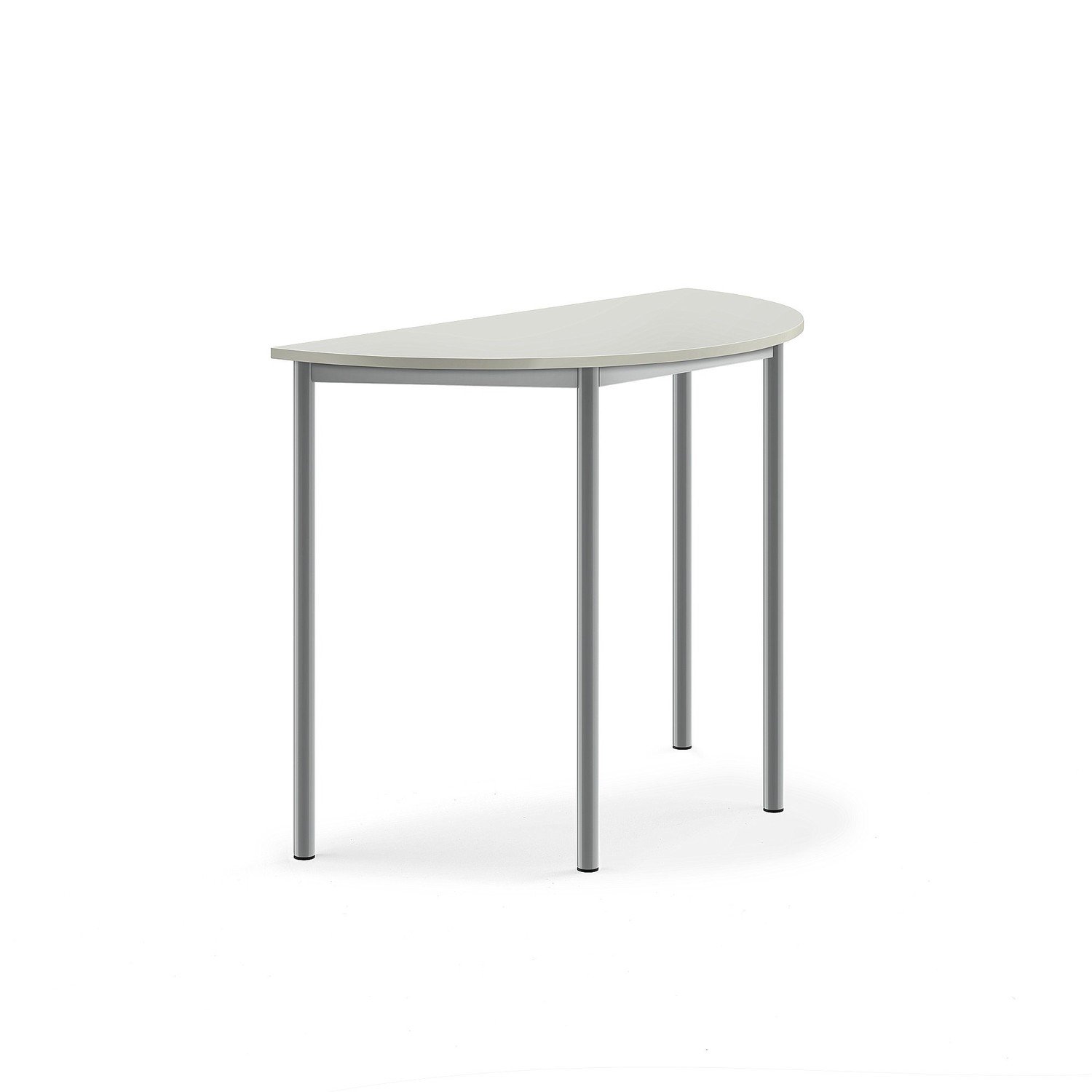 Stůl BORÅS, půlkruh, 1200x600x900 mm, stříbrné nohy, HPL deska, šedá