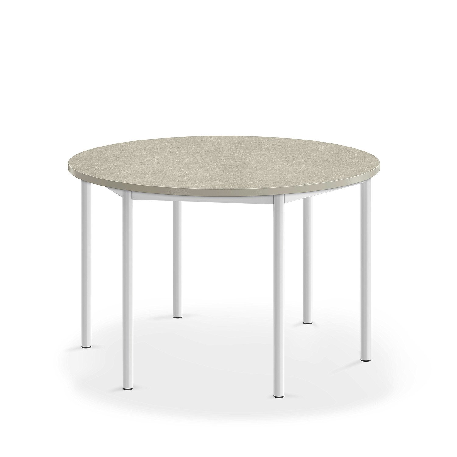 Stůl SONITUS, Ø1200x720 mm, bílé nohy, deska s linoleem, šedá