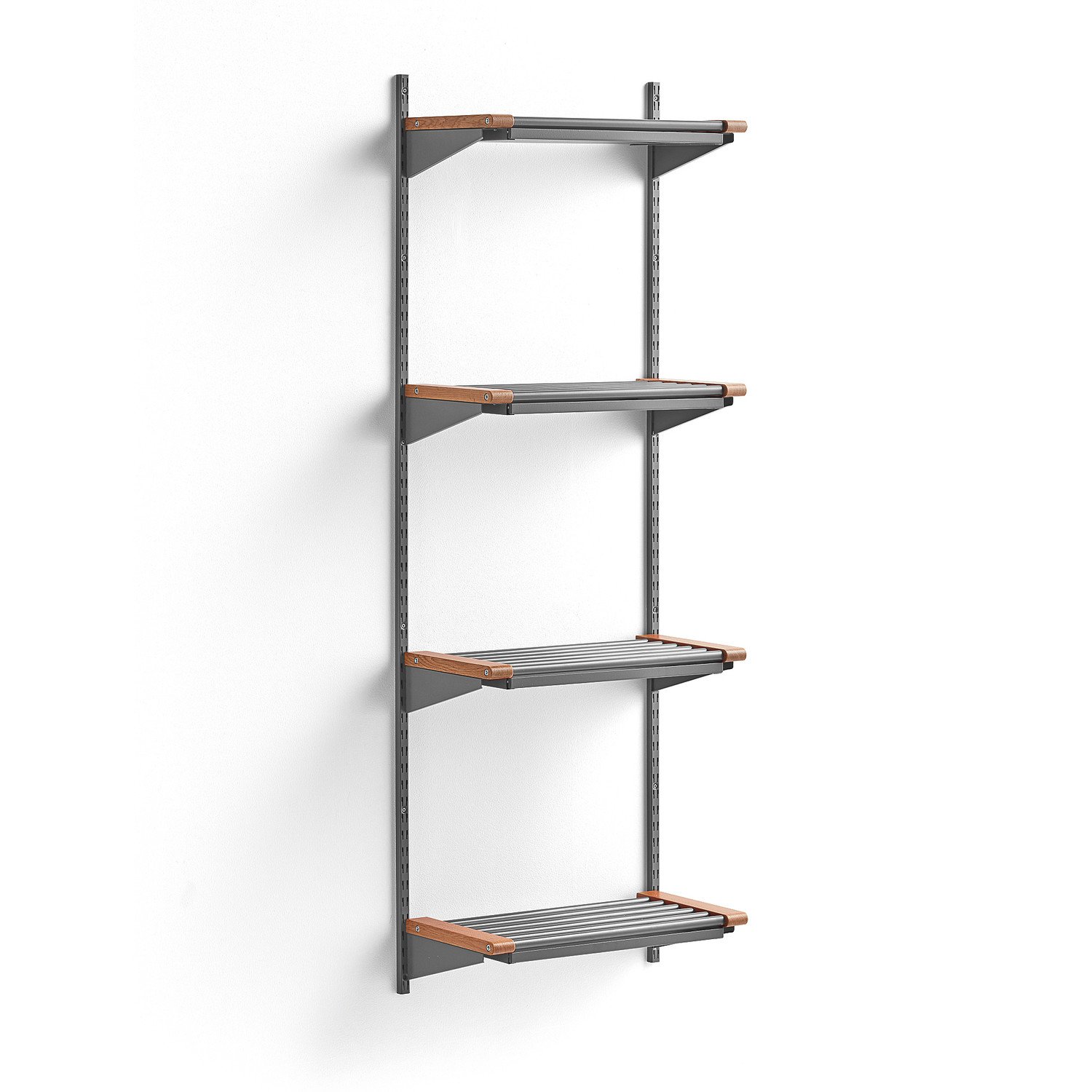 Regál na boty JEPPE, 4 police, 1790x600x300 mm, dub/stříbrná