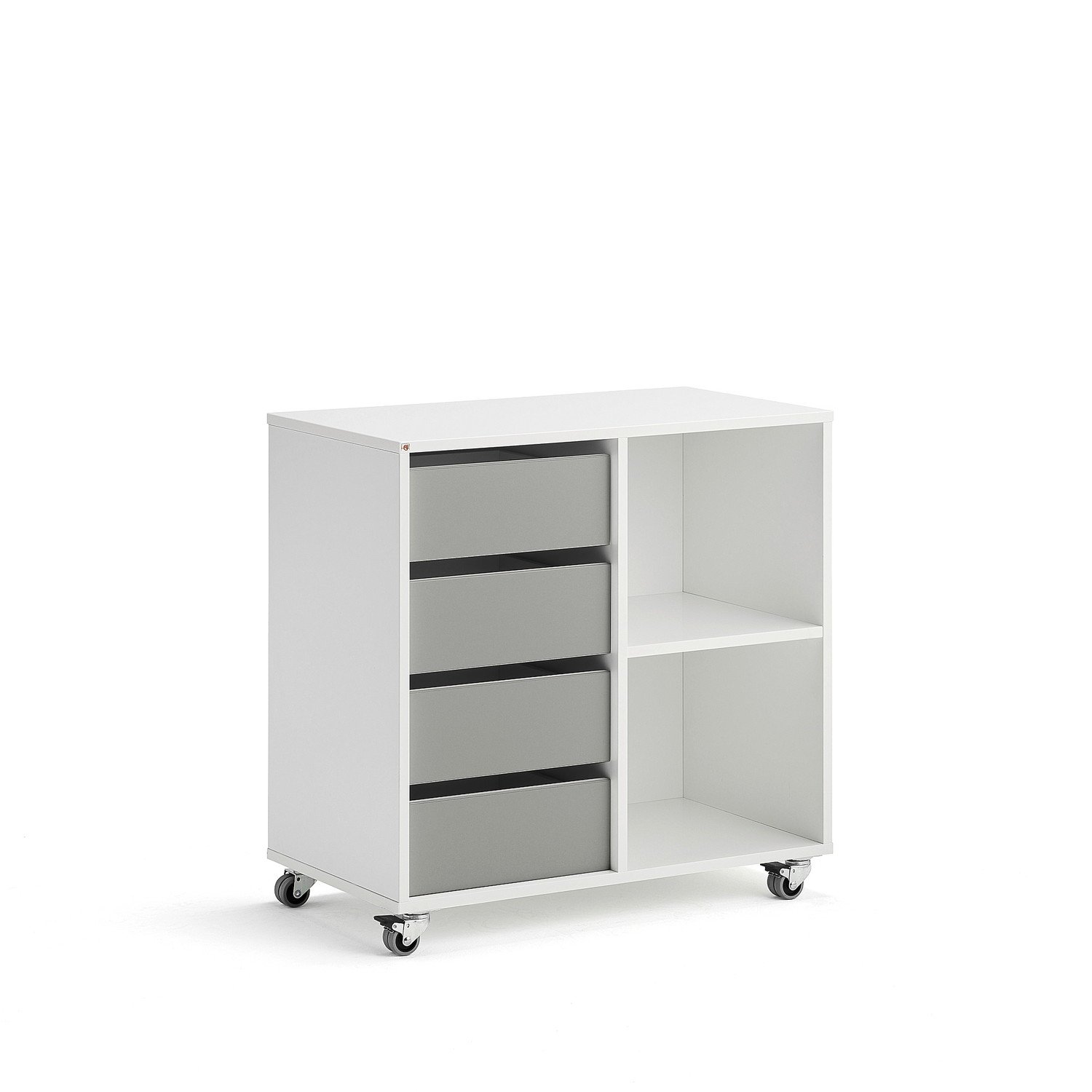 Skříňka CASPER, 4 zásuvky, 2 přihrádky, bílá, šedá