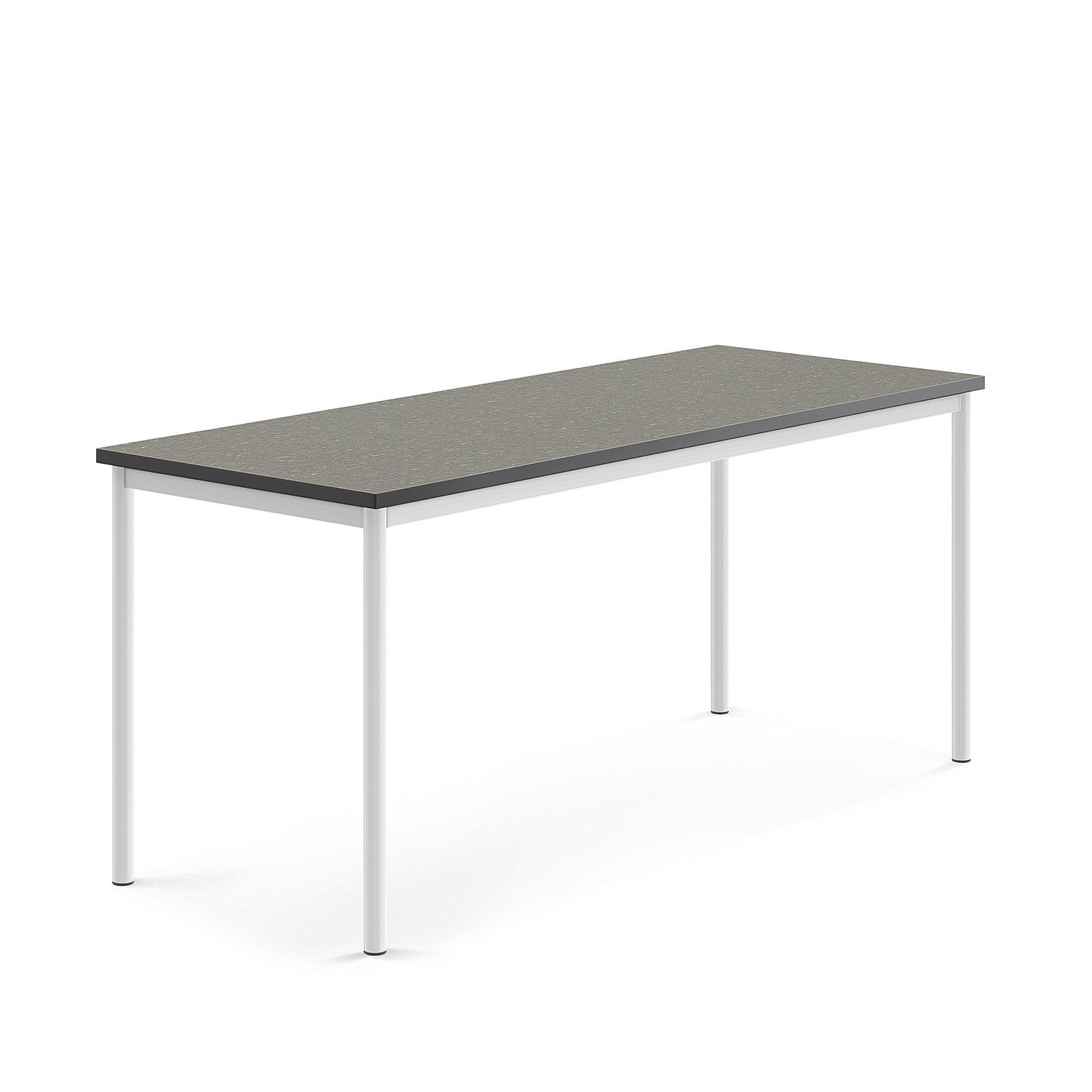 Stůl SONITUS, 1800x700x760 mm, bílé nohy, deska s linoleem, tmavě šedá