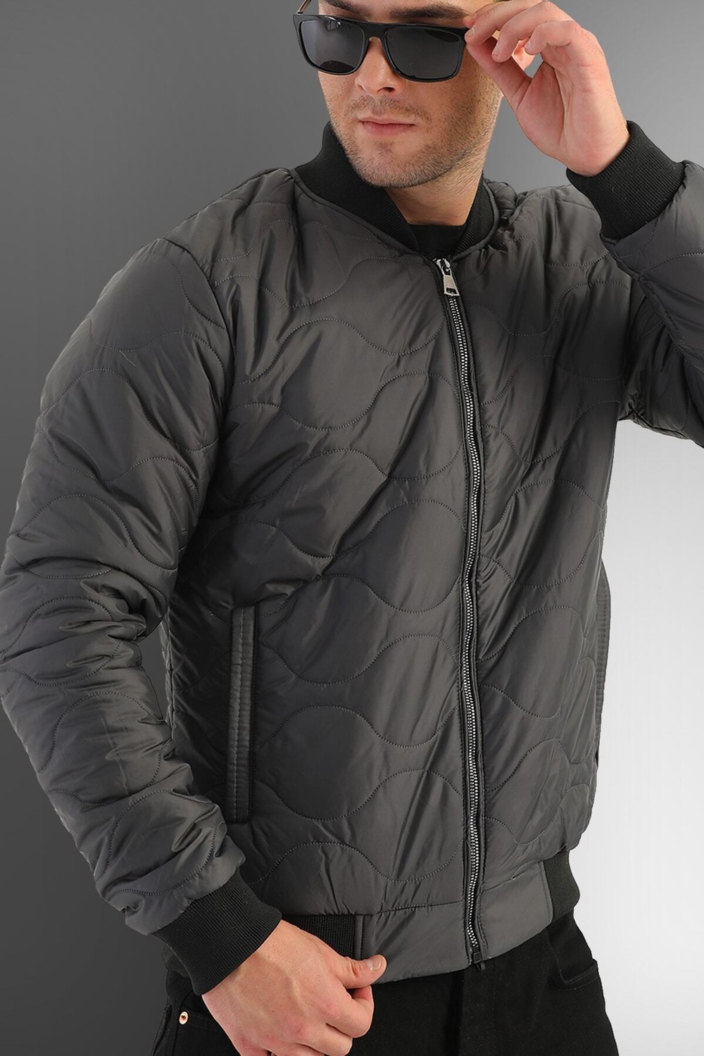 D1fference Men's Anthracite Water And Windproof Quilted Patterned Winter Coat.