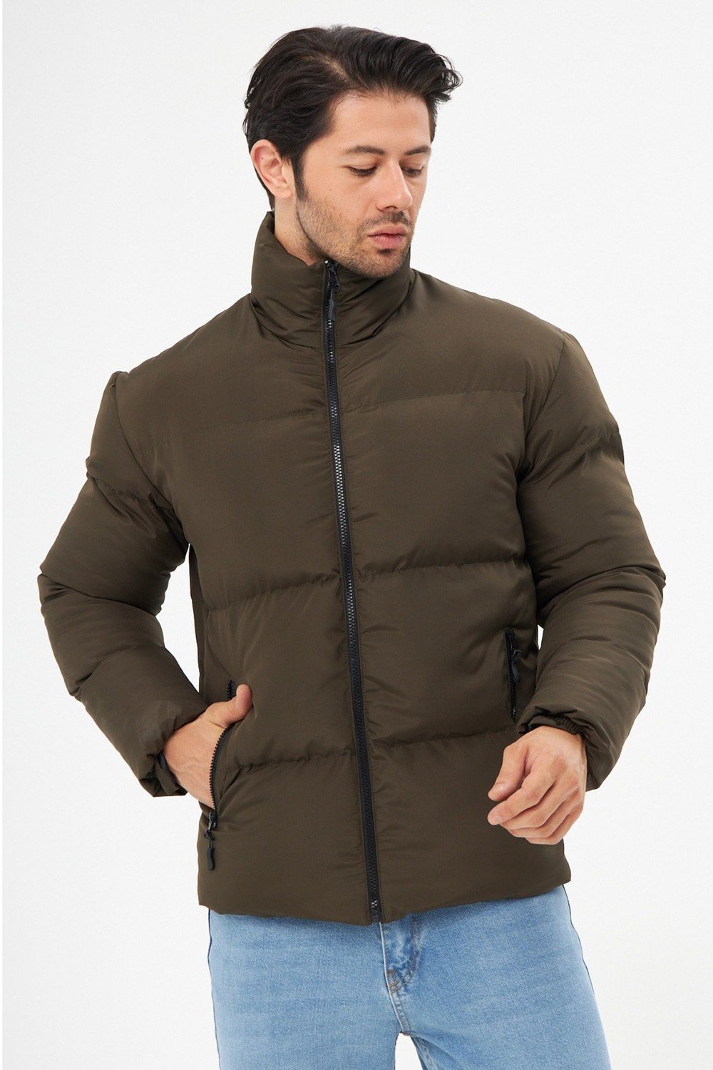 D1fference Men's Khaki Inflatable Winter Coat With Inflator Lined, Water And Windproof.